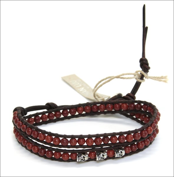 チャンルー BSM-1438 RED JSP SKL/N DK BRW ≪2015SS≫メンズ 2ラップブレスレット シルバースカル、レッドジャスパーをナチュラルダークブラウンレザーで編み込んだ2連ブレス