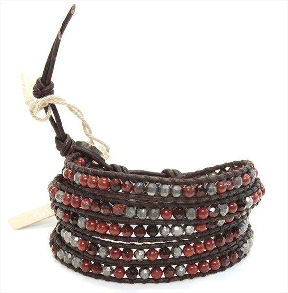 チャンルー BSM-1525 RED JSP MIX/N DK BRW ≪2015SS≫メンズ 5ラップブレスレット レッドジャスパーミックスをナチュラルダークブラウンレザーで編み込んだ5連ブレス