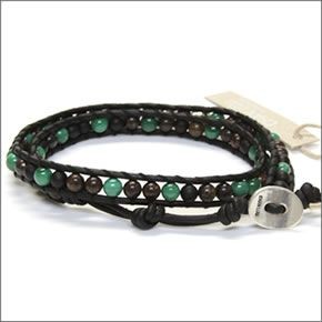 チャンルー BSM-1588 MLC MIX/N BLK ≪2015SS≫メンズ 2ラップブレスレット シルバースカル、マラサイトミックスをナチュラルブラックレザーで編み込んだ2連ブレス