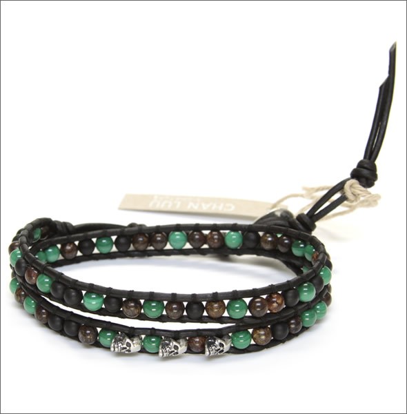 チャンルー BSM-1588 MLC MIX/N BLK ≪2015SS≫メンズ 2ラップブレスレット シルバースカル、マラサイトミックスをナチュラルブラックレザーで編み込んだ2連ブレス