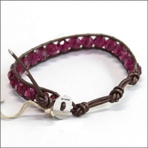 チャンルー BS-2966 RUBY バースストーン・コレクション ≪Juｌｙ-7月≫ １ラップブレスレット  ルビー・スワロフスキークリスタルをタンバレザーで編みこんだシングルブレス