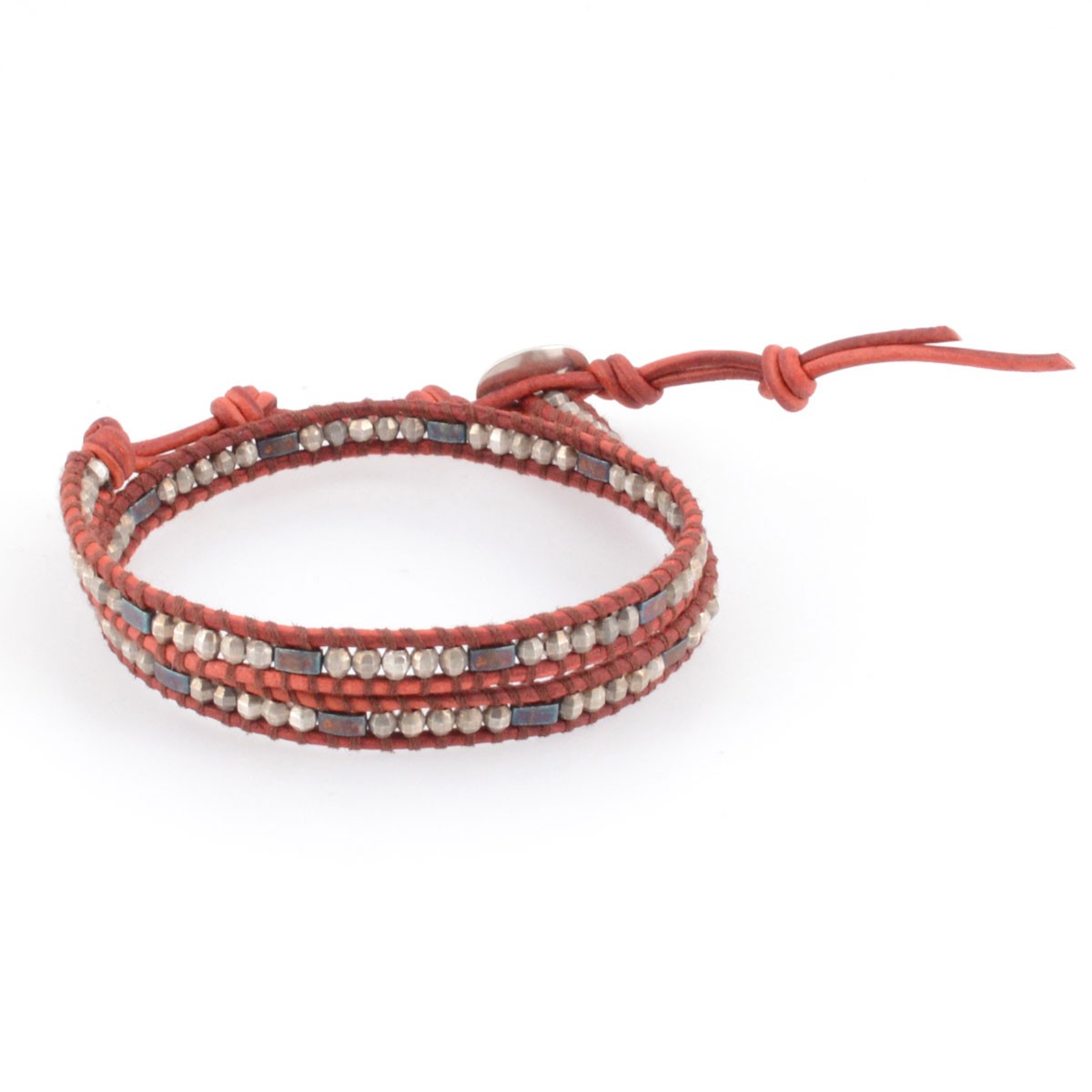 チャンルー CHAN LUU BSM-1574 RED MIX/N DK RED メンズ 2ラップブレスレット アンティークシルバーブレート/インディアンビーズ