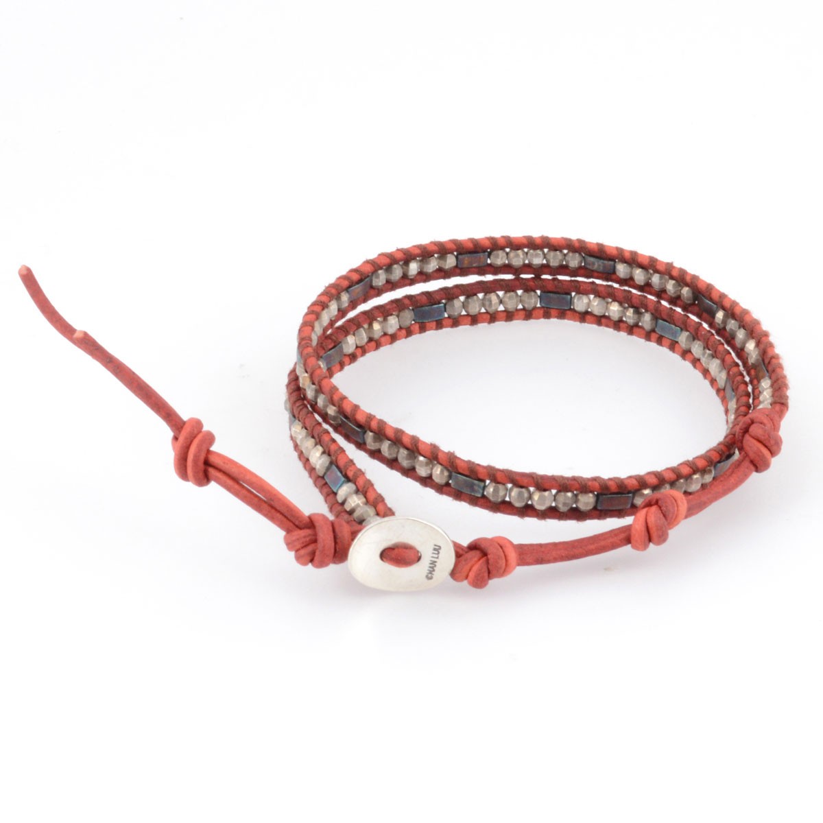 チャンルー CHAN LUU BSM-1574 RED MIX/N DK RED メンズ 2ラップブレスレット アンティークシルバーブレート/インディアンビーズ