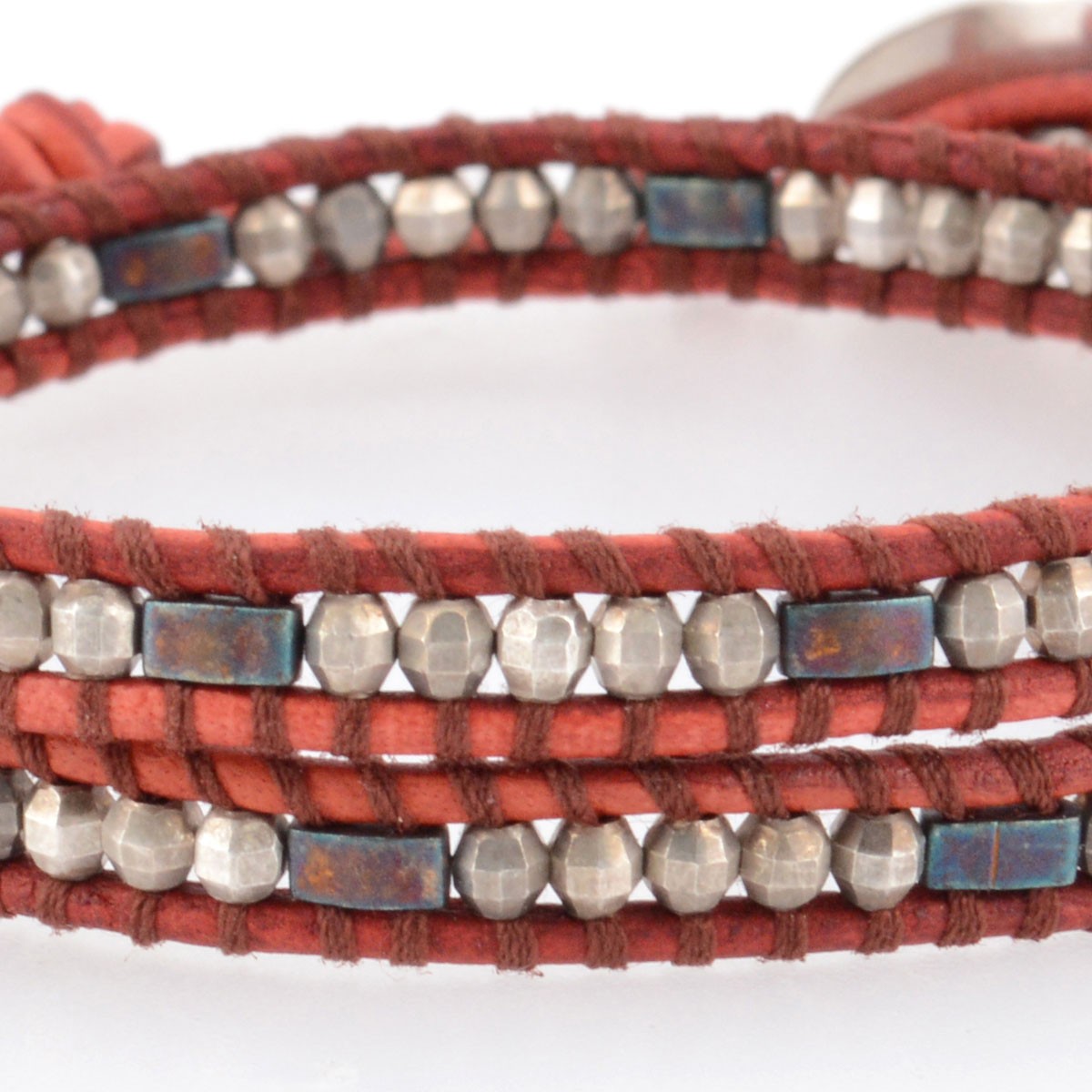 チャンルー CHAN LUU BSM-1574 RED MIX/N DK RED メンズ 2ラップブレスレット アンティークシルバーブレート/インディアンビーズ