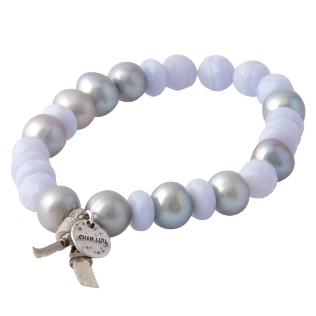 チャンルー CHAN LUU BS-5196 BL LAC AGT MIX  レザータッセル付 ストレッチ ブレスレット