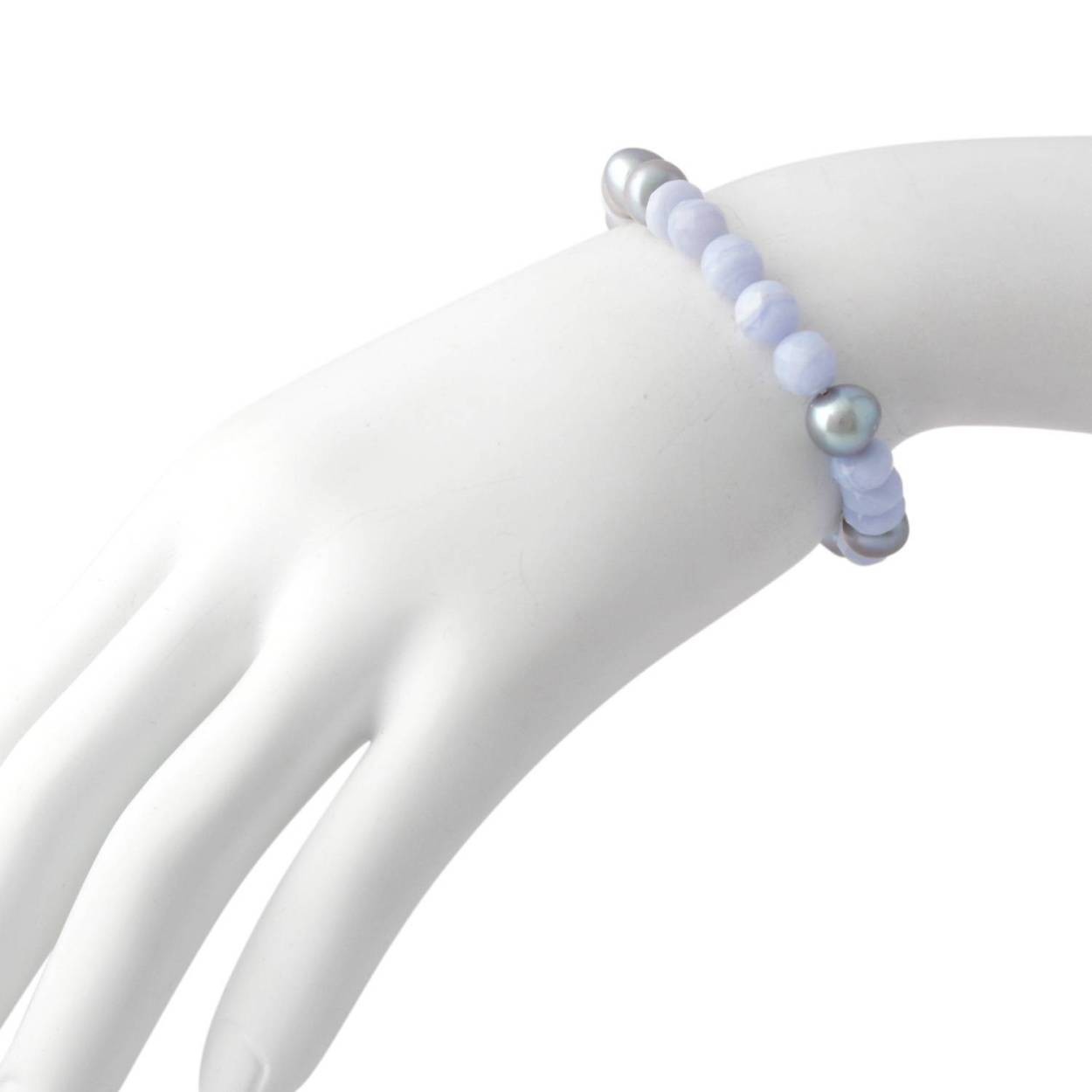 チャンルー CHAN LUU BS-5196 BL LAC AGT MIX  レザータッセル付 ストレッチ ブレスレット