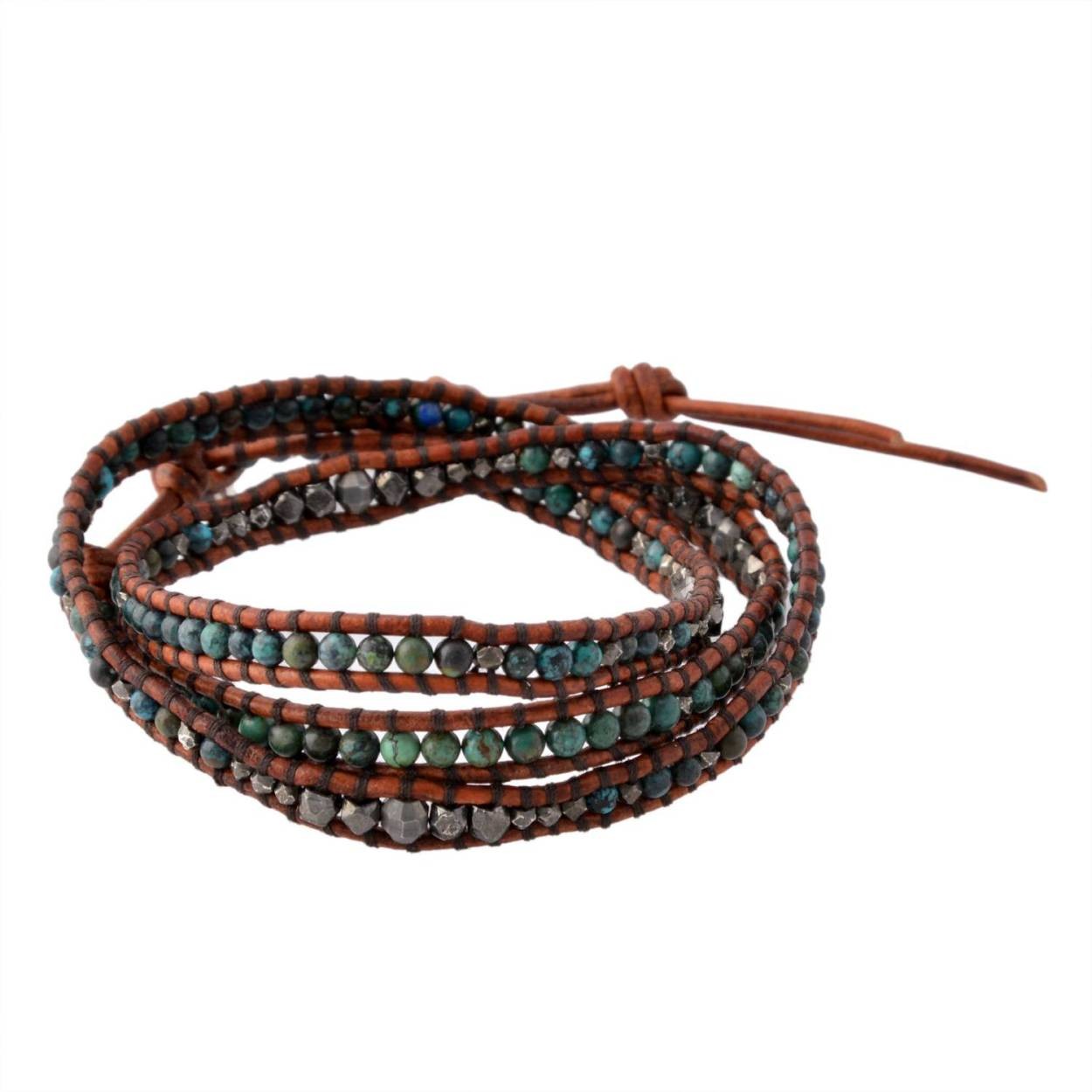 チャンルー CHAN LUU BSM-1653 CP TQ/N DK BRW セミプレシャスストーン メンズ 3連ラップ ブレスレット