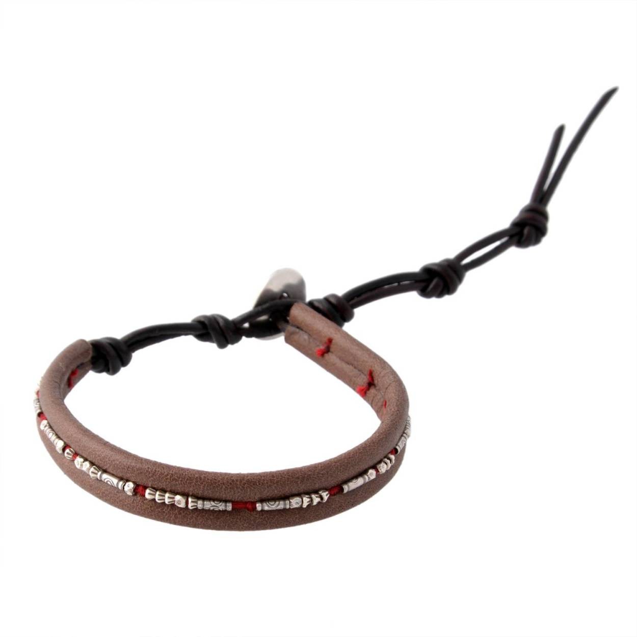 チャンルー CHAN LUU BSM-1656 STP BED/BRW ビーズ＆レザー メンズ １連ラップ ブレスレット