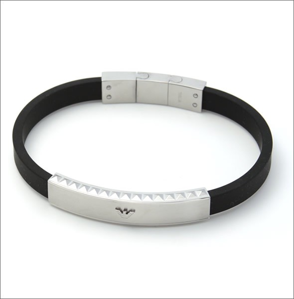 エンポリオアルマーニ EGS1882040 イーグルロゴ プレート ラバー ブレスレット ステンレススチール