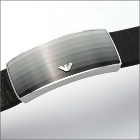 エンポリオアルマーニ EGS1977040 イーグルロゴ ボーダー・グラデーション プレート レザー ブレスレット ステンレススチール