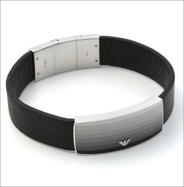 エンポリオアルマーニ EGS1977040 イーグルロゴ ボーダー・グラデーション プレート レザー ブレスレット ステンレススチール