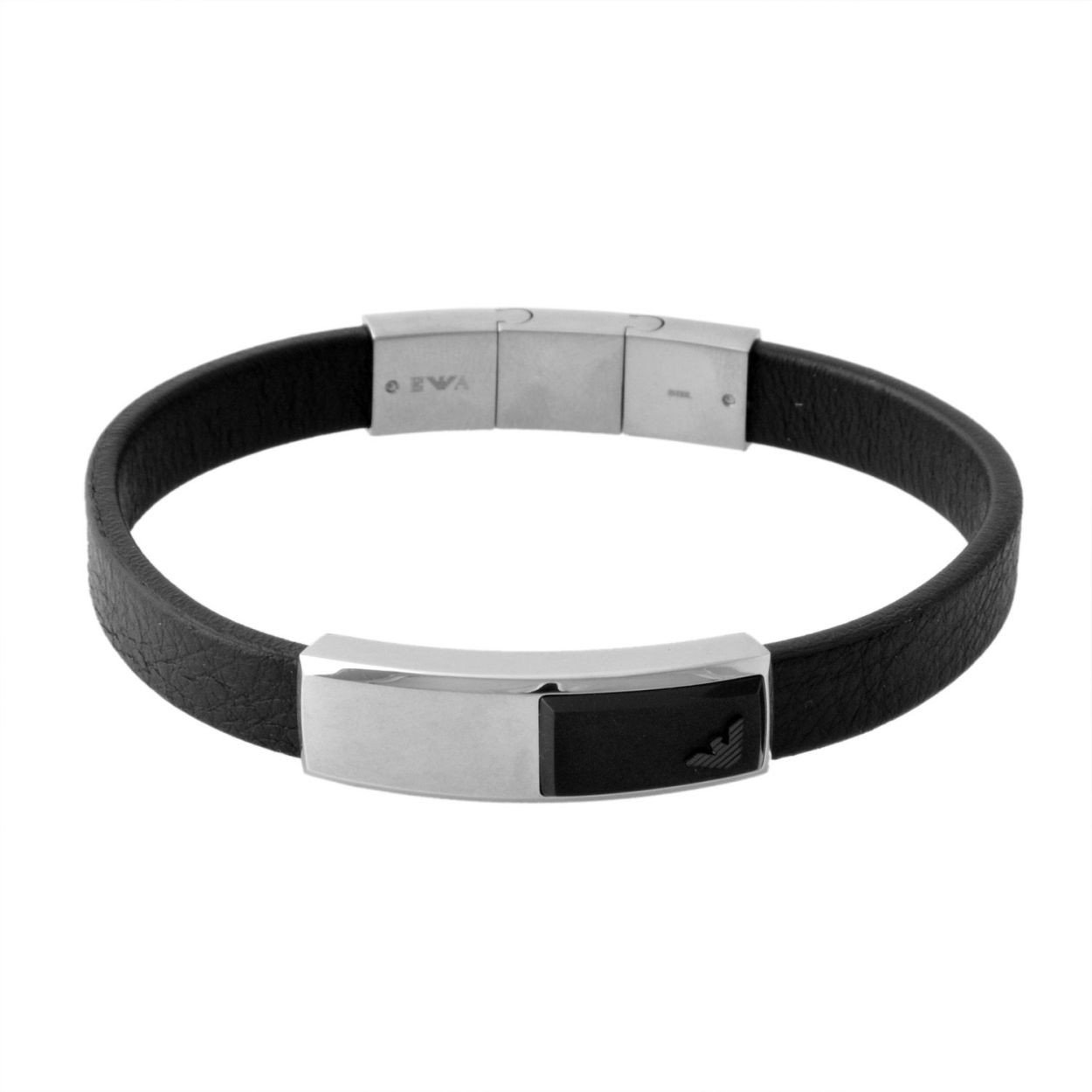 エンポリオアルマーニ EMPORIO ARMANI EGS2288040 イーグルロゴ レザー メンズ ブレスレット STEEL/BLK ONYX
