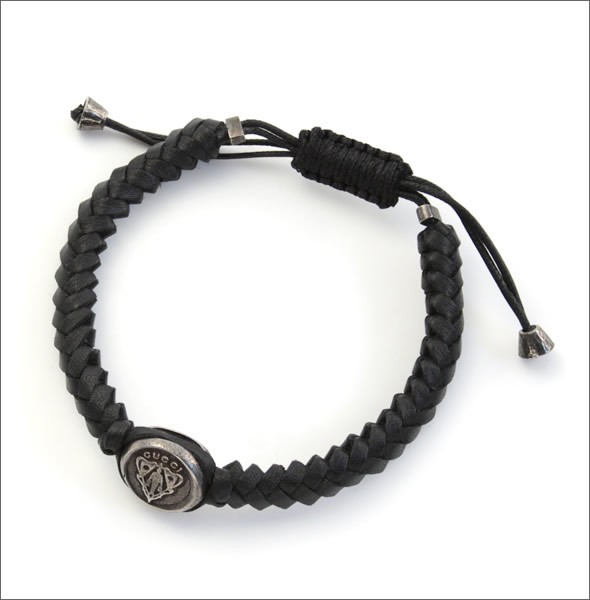 グッチ  gucciクレスト刻印チャーム 編み込みレザー ブレスレット 273122-J8980-8163