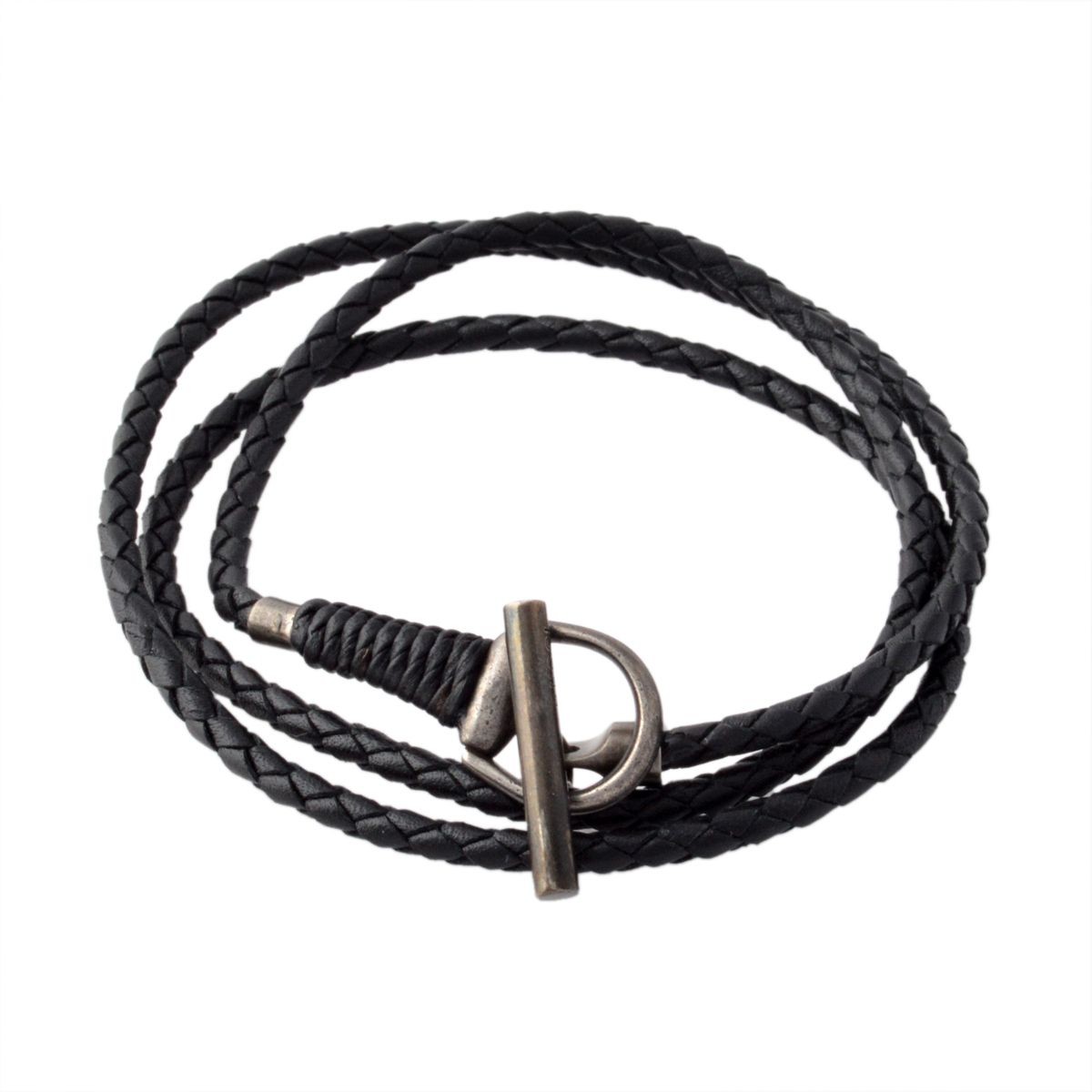 グッチ GUCCI 338798-J8980-8131 19cm  HORSEBIT ホースビット トグル 編み込みレザー ラップ 3連 ブレスレット