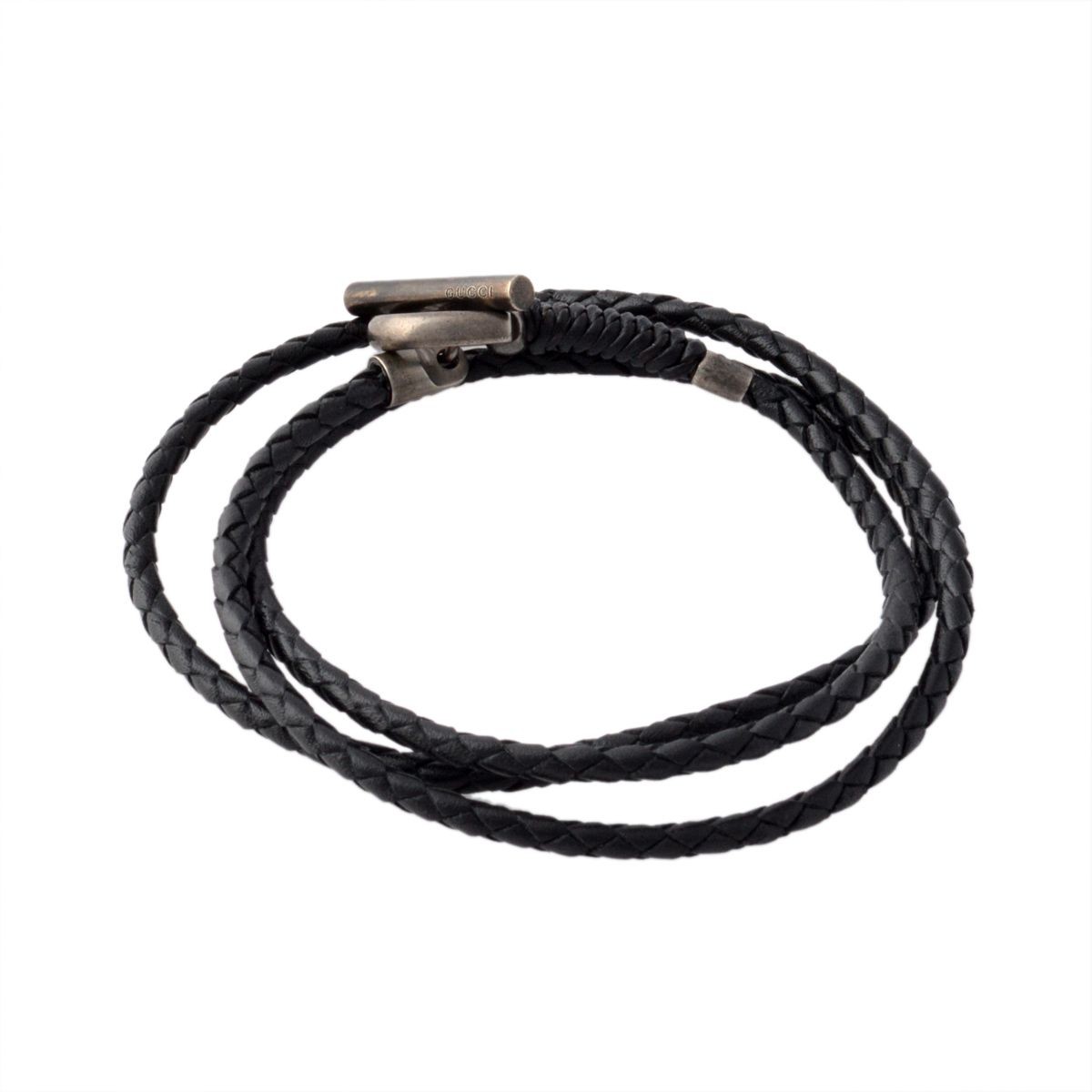 グッチ GUCCI 338798-J8980-8131 19cm  HORSEBIT ホースビット トグル 編み込みレザー ラップ 3連 ブレスレット