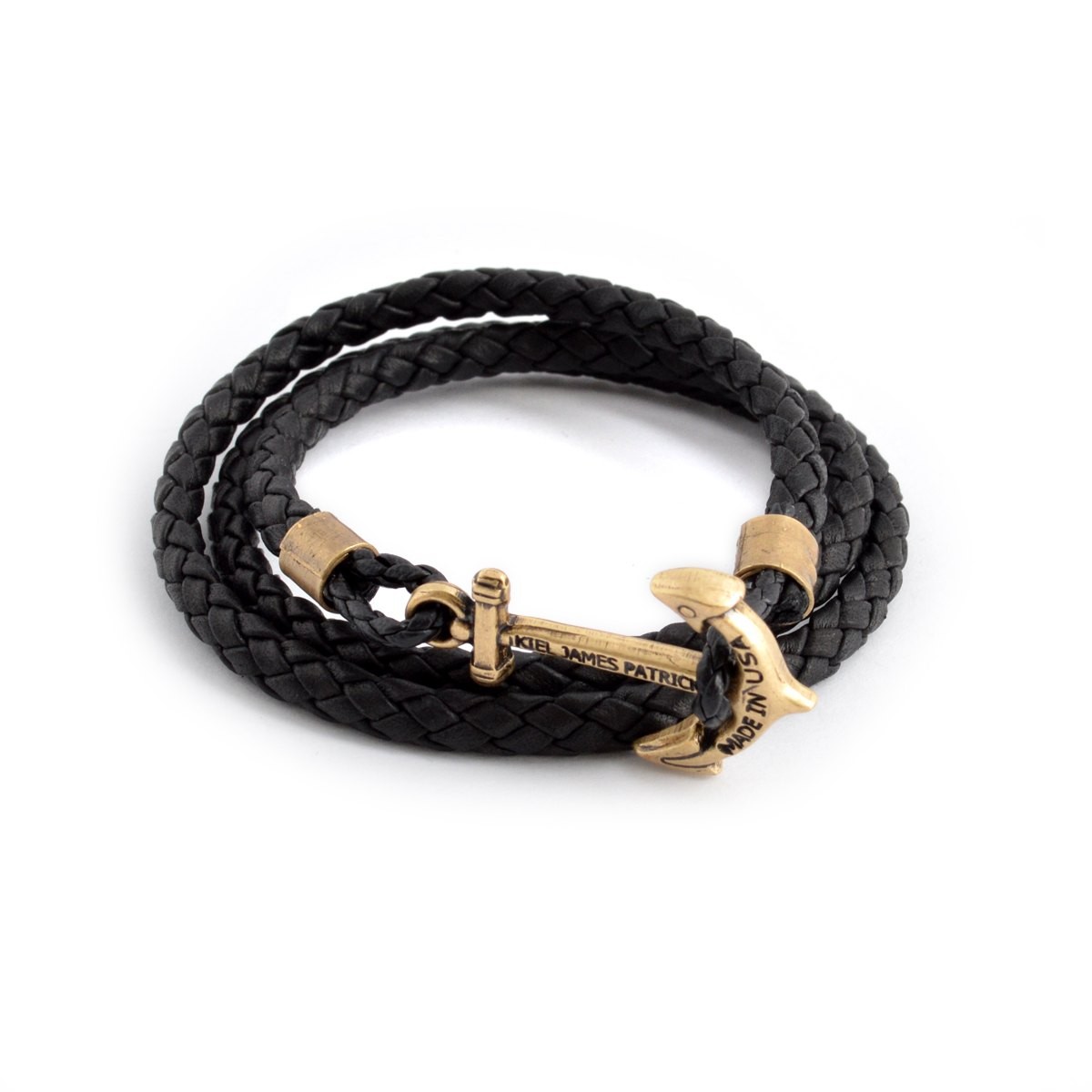 キールジェイムスパトリック Kiel James Patrick QM-1113-001 Quartermaster Collection The Kraken アンカーモチーフ 3連 レザー編み込みブレスレット ユニセックス