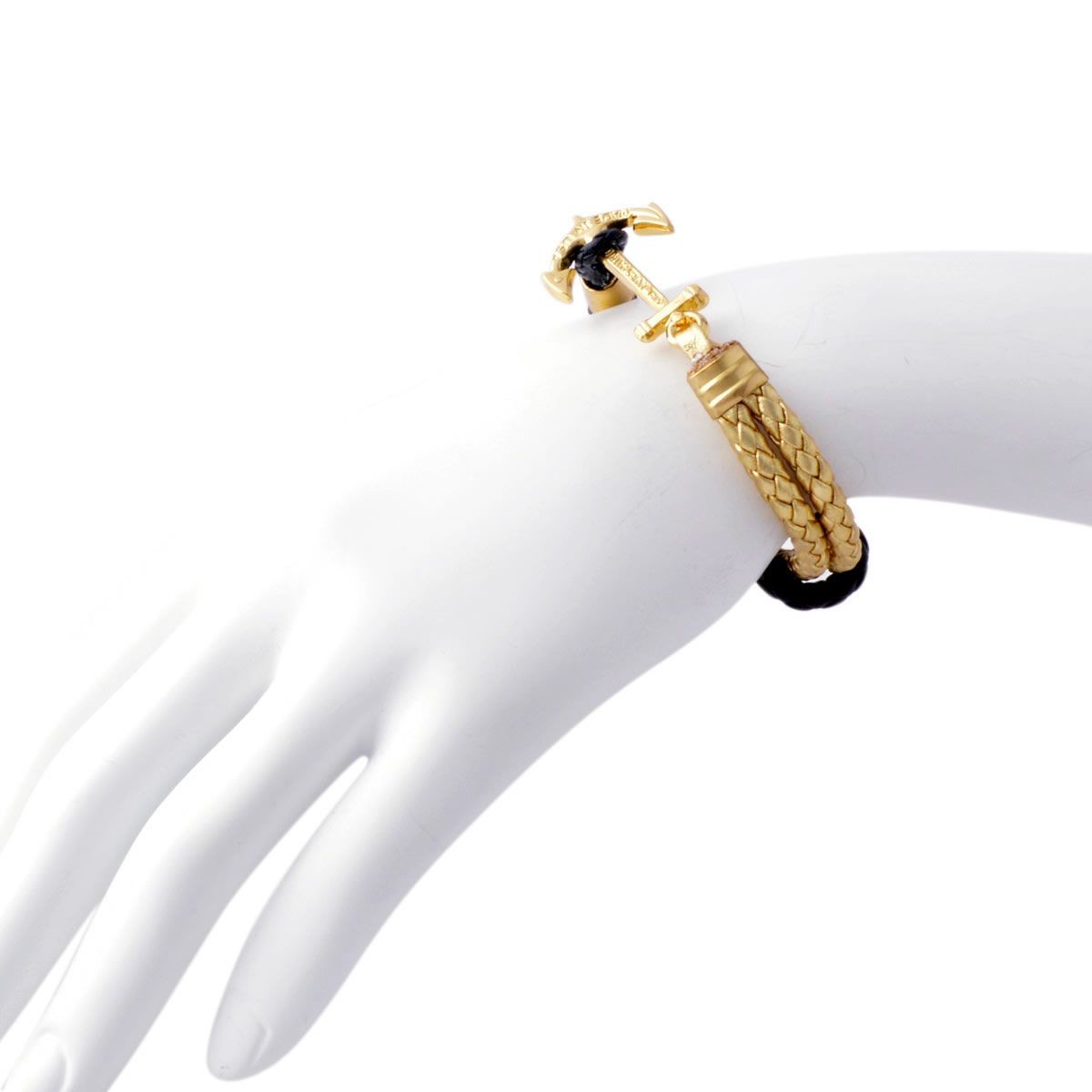 キールジェイムスパトリック Kiel James Patrick QM-1388-1105 アンカーモチーフ レザー編み込みブレスレット ユニセックス Quartermaster Bracelets Gold Navy