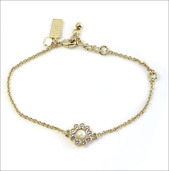 ケイトスペード PARK AVENUE PEARLS Solitaire Bracelet フラワーモチーフ　パール×クリスタル チェーン ブレスレット WBRU7727-110