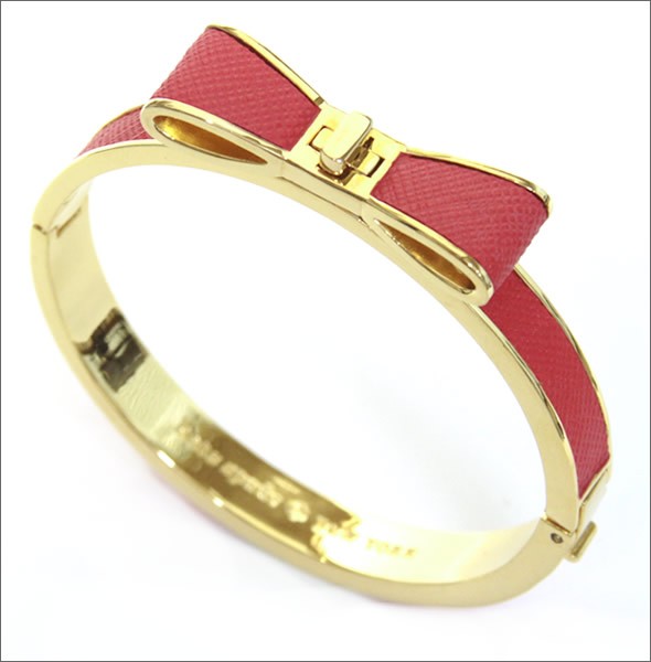 ケイトスペード WBRUA202-857 PERFECTLY PLACED Hinged Leather Bow Bangle 立体的なリボンがキュート♪ メタル×サフィアーノレザー バングル