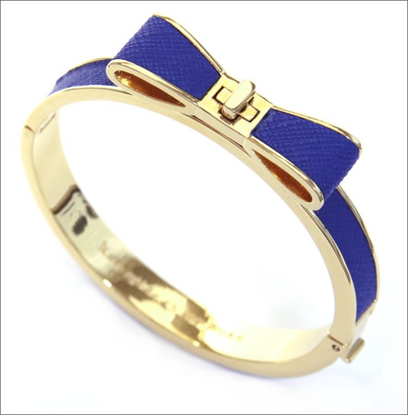ケイトスペード WBRUA203-489 PERFECTLY PLACED Hinged Leather Bow Bangle 立体的なリボンがキュート♪ メタル×サフィアーノレザー バングル