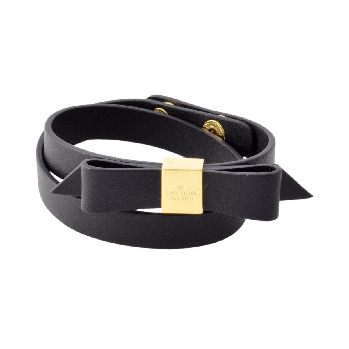 ケイトスペード Kate Spade WBRUD210-001 Black WRAP THINGS UP leather bow wrap bracelet リボンモチーフ ダブルラップ 2連 ブレスレット