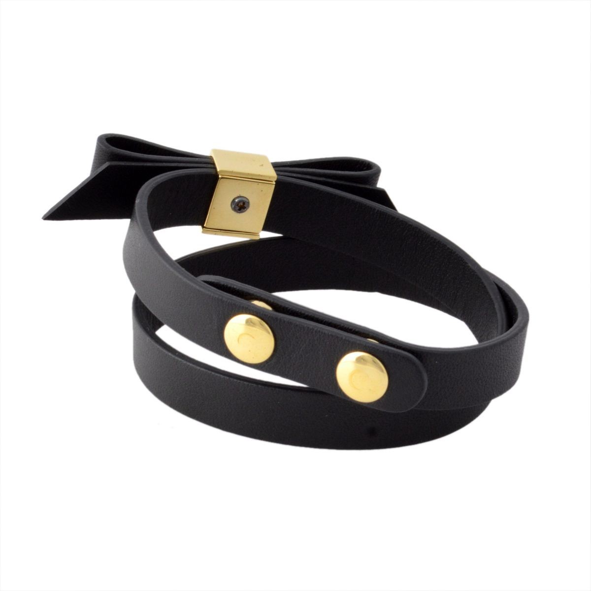 ケイトスペード Kate Spade WBRUD210-001 Black WRAP THINGS UP leather bow wrap bracelet リボンモチーフ ダブルラップ 2連 ブレスレット