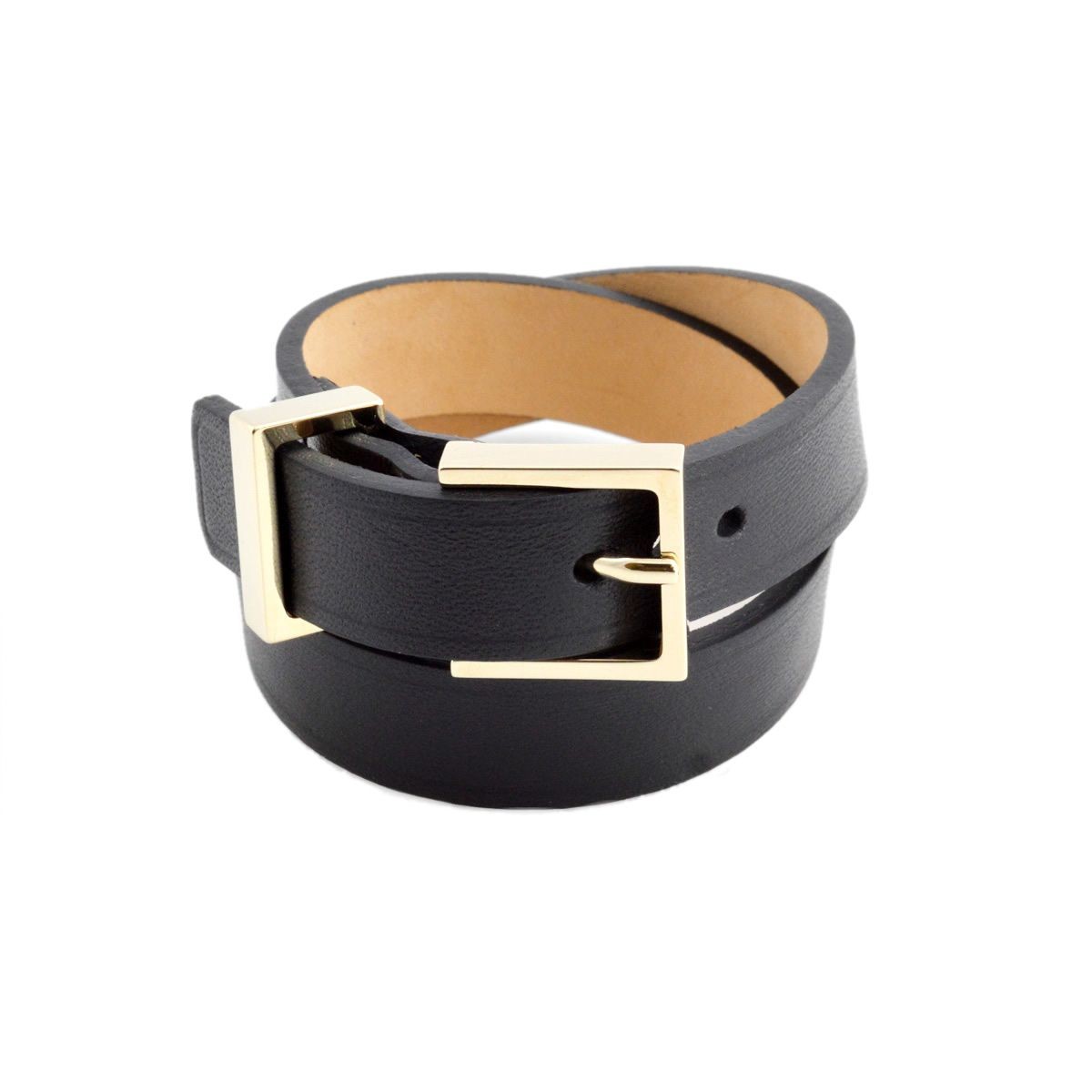 メゾンボワネ Maison Boinet 95011G 79 04 Black M  ベルトタイプ ダブルラップ 2連 レザー ブレスレット 15mm