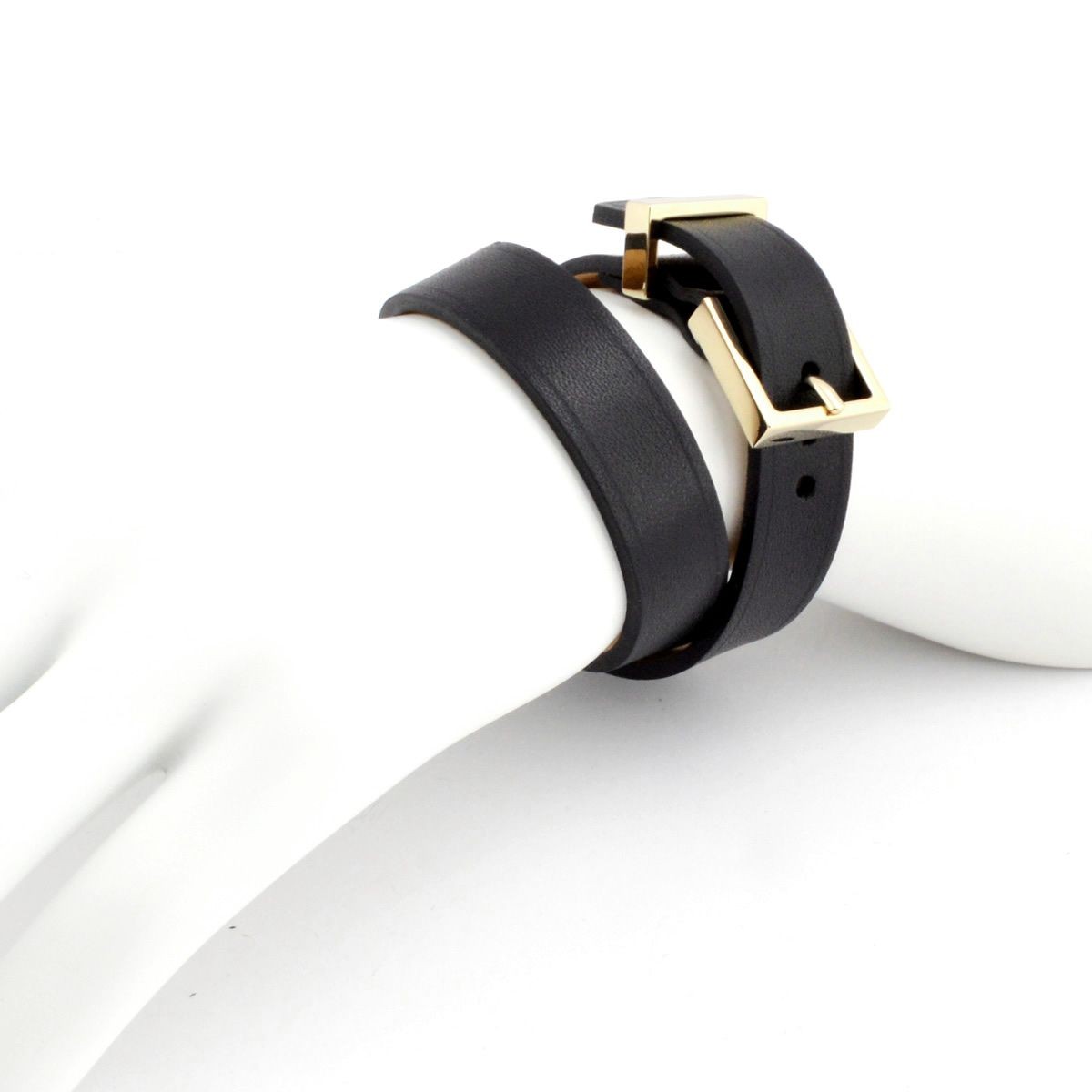 メゾンボワネ Maison Boinet 95011G 79 04 Black M  ベルトタイプ ダブルラップ 2連 レザー ブレスレット 15mm