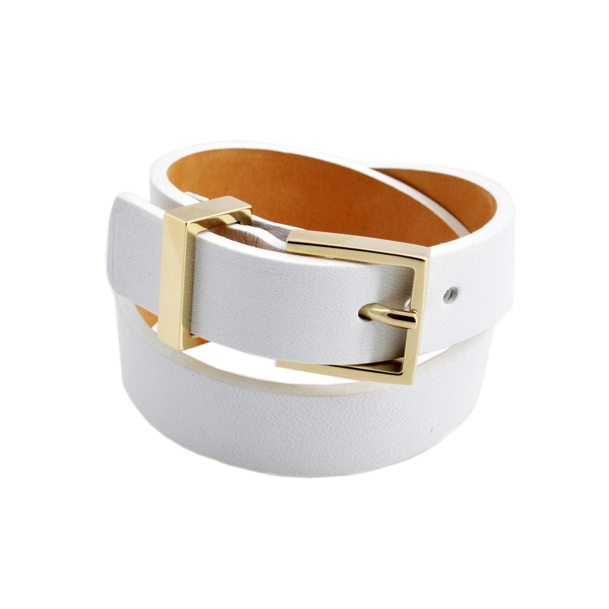 メゾンボワネ Maison Boinet 95011G 79 09 White M  ベルトタイプ ダブルラップ 2連 レザー ブレスレット 15mm