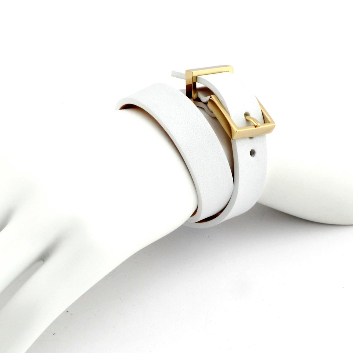 メゾンボワネ Maison Boinet 95011G 79 09 White M  ベルトタイプ ダブルラップ 2連 レザー ブレスレット 15mm