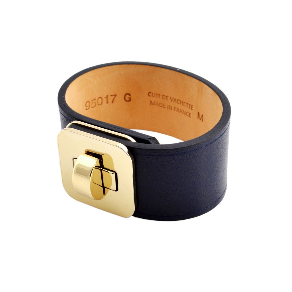 メゾンボワネ Maison Boinet 95017G 79 03 Navy M  ヒネリ金具 レザー ブレスレット バングル 30mm