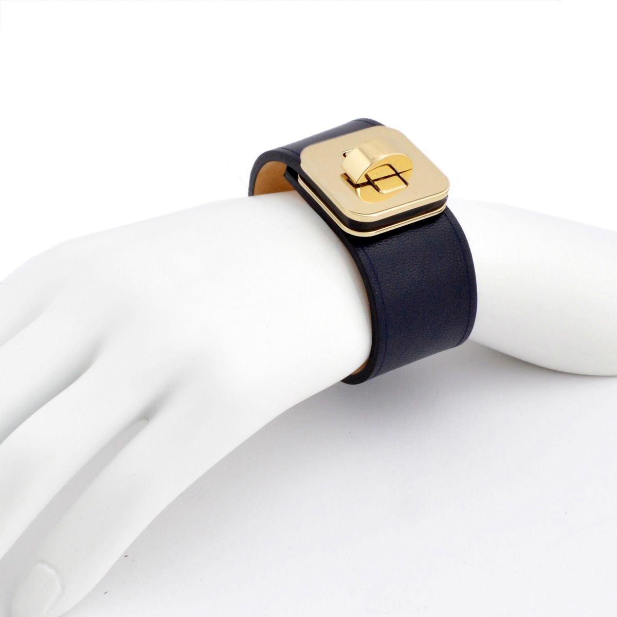 メゾンボワネ Maison Boinet 95017G 79 03 Navy M  ヒネリ金具 レザー ブレスレット バングル 30mm