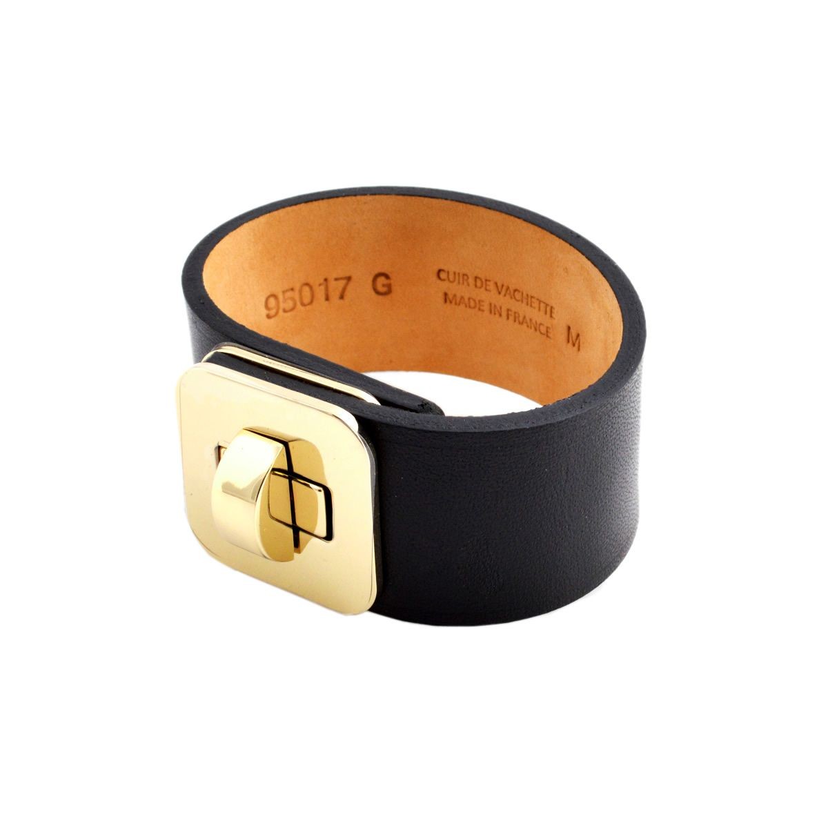 メゾンボワネ Maison Boinet 95017G 79 04 Black M  ヒネリ金具 レザー ブレスレット バングル 30mm