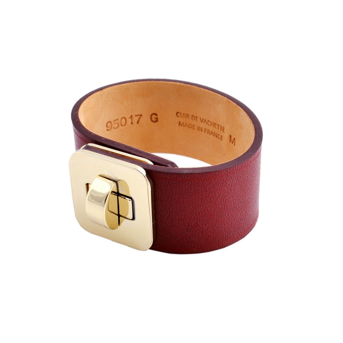メゾンボワネ Maison Boinet 95017G 79 08 Burgundy M  ヒネリ金具 レザー ブレスレット バングル 30mm