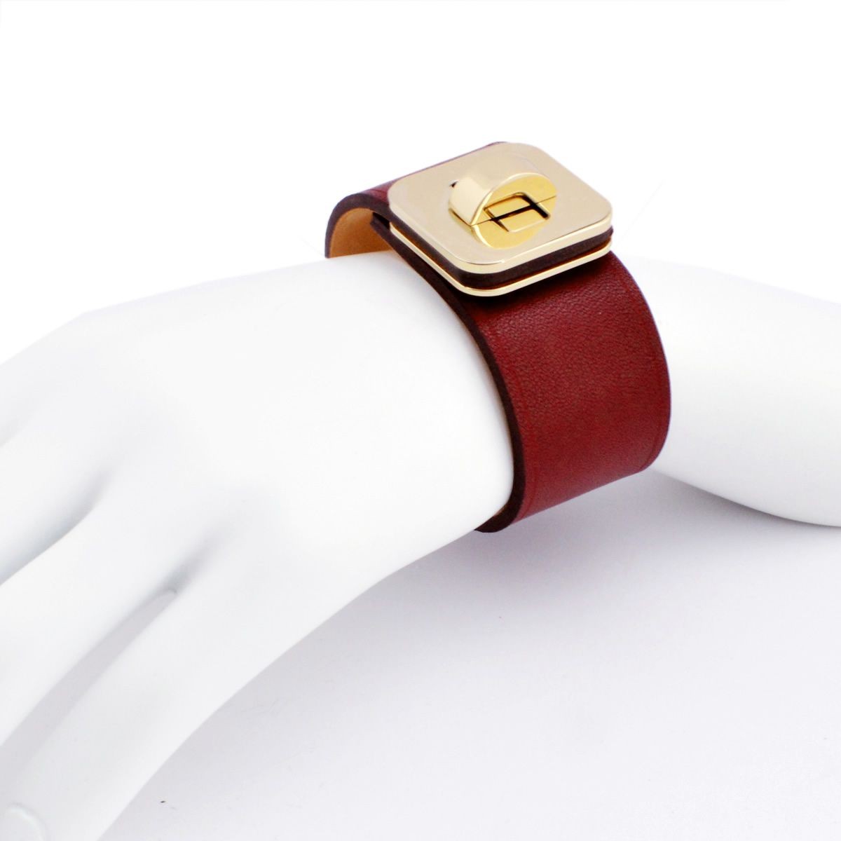 メゾンボワネ Maison Boinet 95017G 79 08 Burgundy M  ヒネリ金具 レザー ブレスレット バングル 30mm