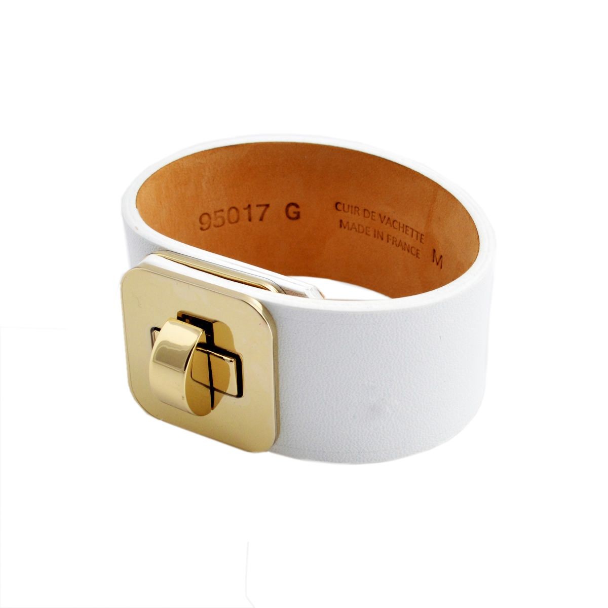 メゾンボワネ Maison Boinet 95017G 79 09 White M  ヒネリ金具 レザー ブレスレット バングル 30mm