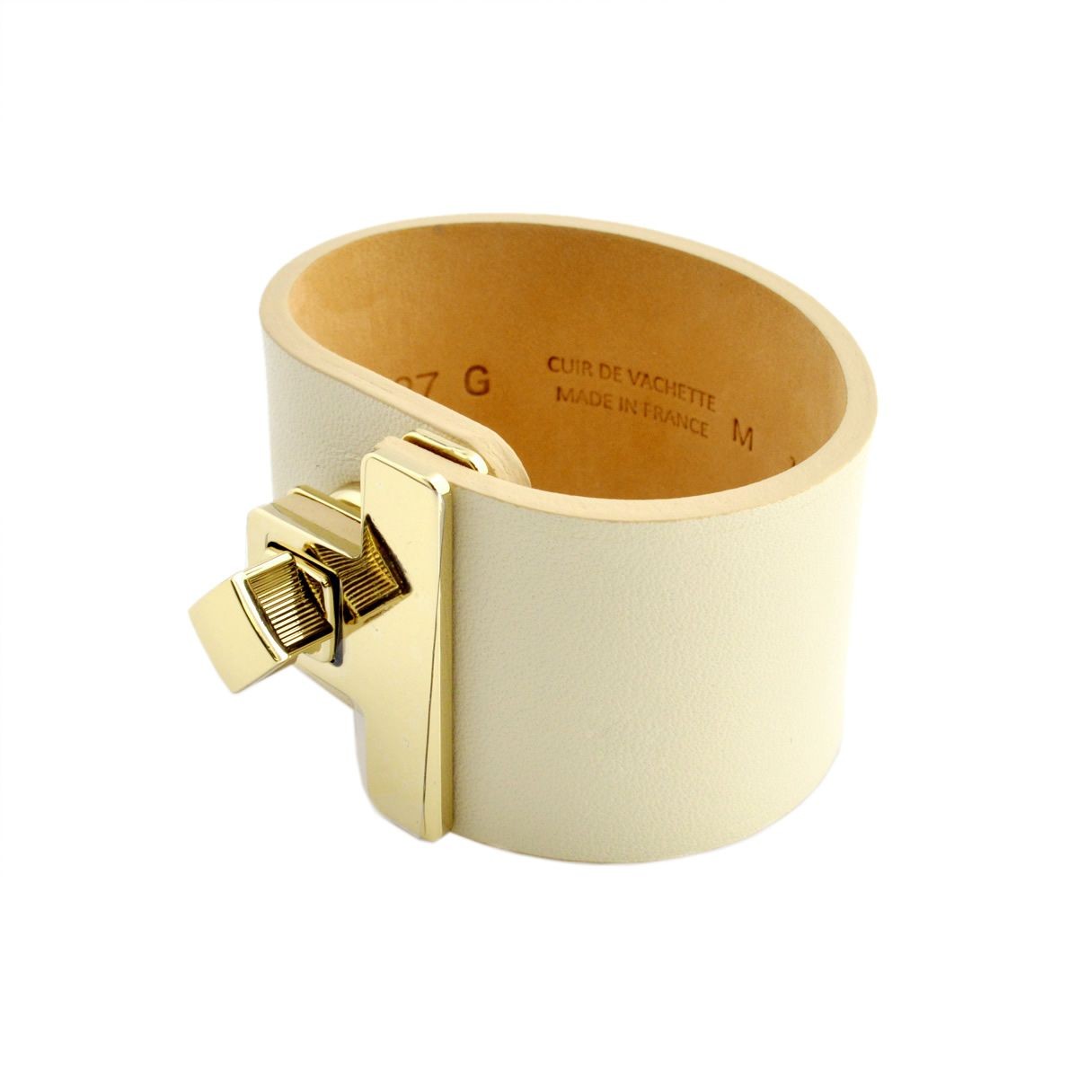 メゾンボワネ Maison Boinet 95027G 79 01 Beige M  ヒネリ金具 レザー ブレスレット バングル 40mm