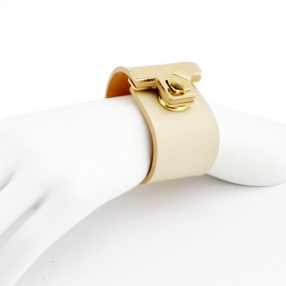 メゾンボワネ Maison Boinet 95027G 79 01 Beige M  ヒネリ金具 レザー ブレスレット バングル 40mm