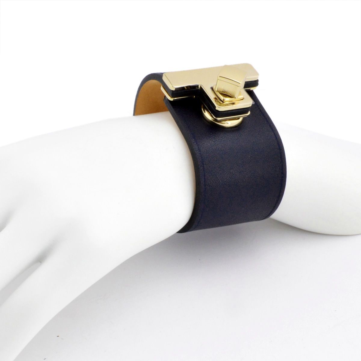 メゾンボワネ Maison Boinet 95027G 79 03 Navy M  ヒネリ金具 レザー ブレスレット バングル 40mm