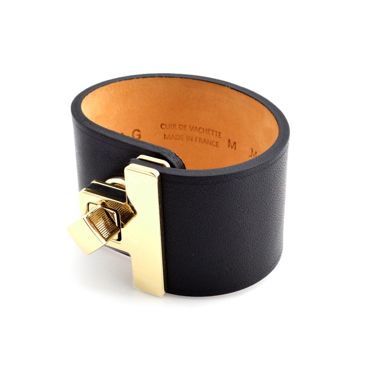 メゾンボワネ Maison Boinet 95027G 79 04 Black M  ヒネリ金具 レザー ブレスレット バングル 40mm