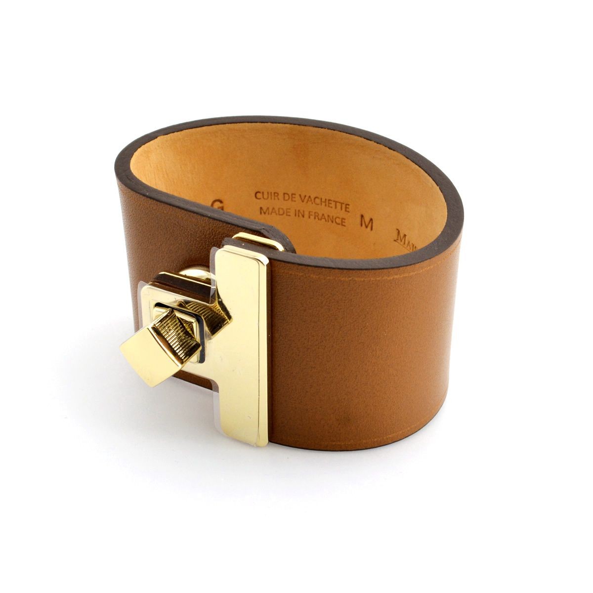 メゾンボワネ Maison Boinet 95027G 79 06 Havana M  ヒネリ金具 レザー ブレスレット バングル 40mm