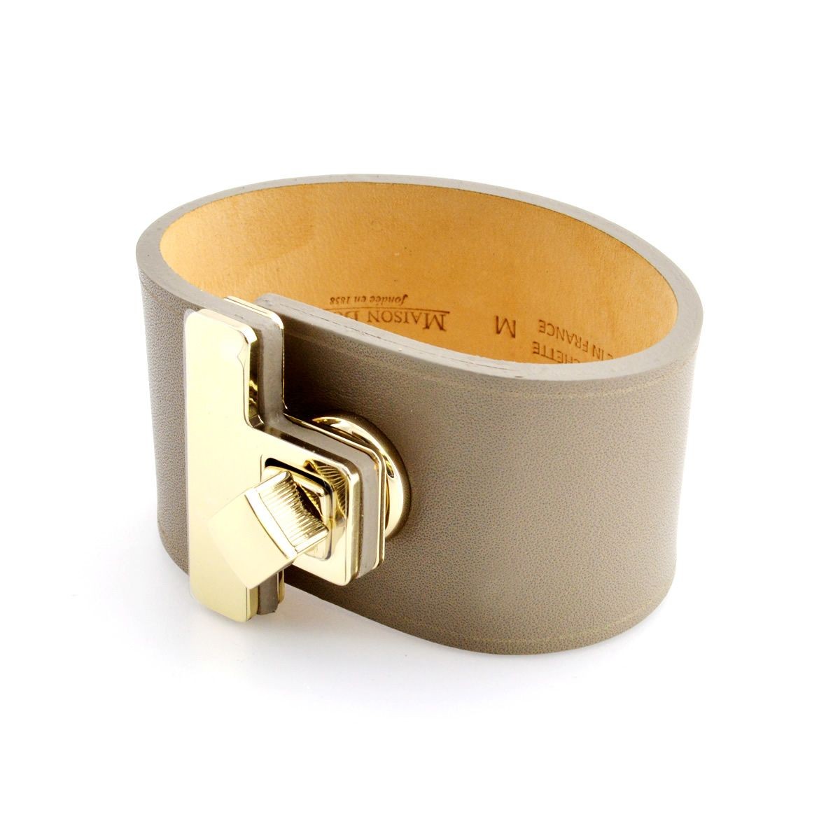 メゾンボワネ Maison Boinet 95027G 79 77 Gabardine M  ヒネリ金具 レザー ブレスレット バングル 40mm