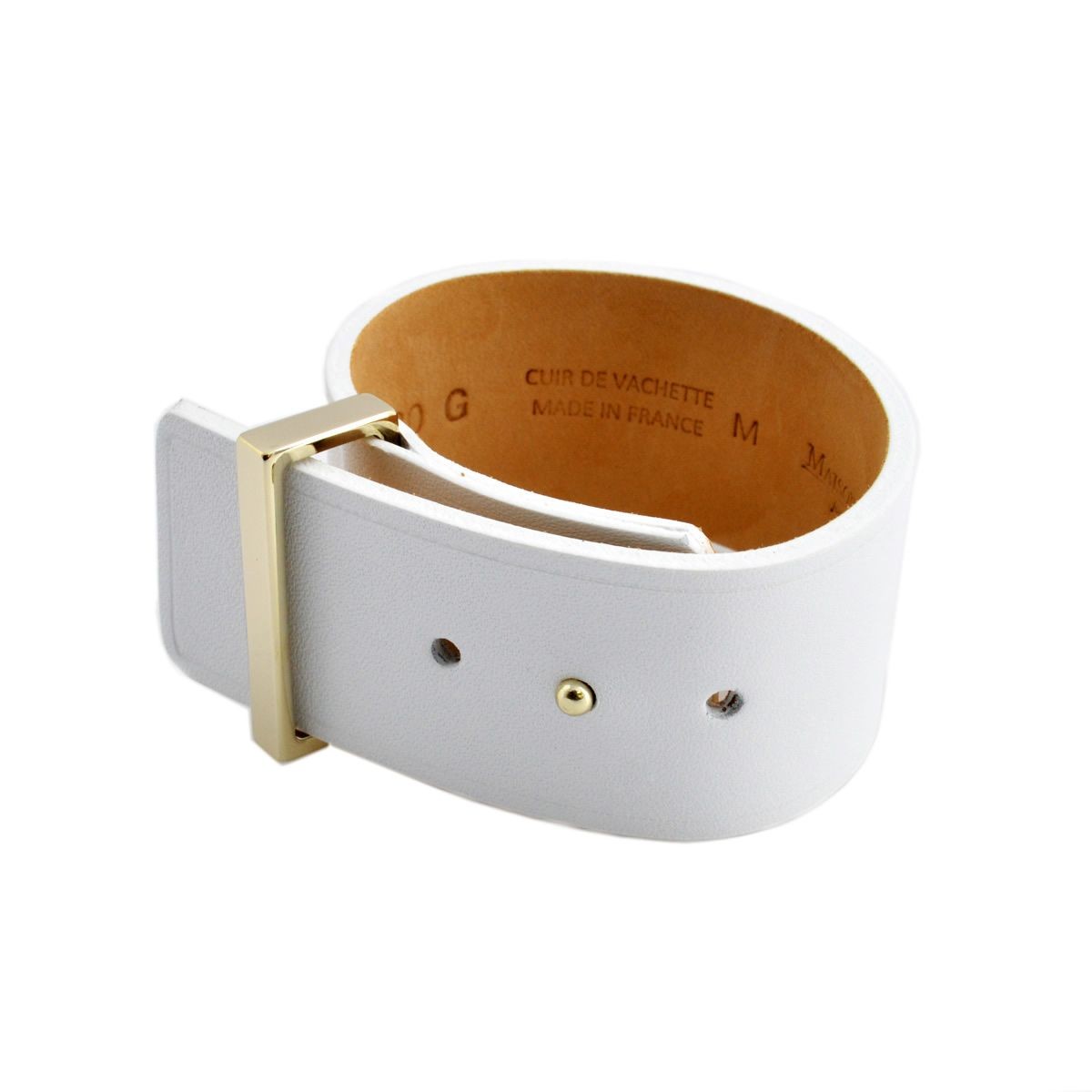 メゾンボワネ Maison Boinet 95080G 79 09 White M  ベルトタイプ レザー ブレスレット バングル 30mm