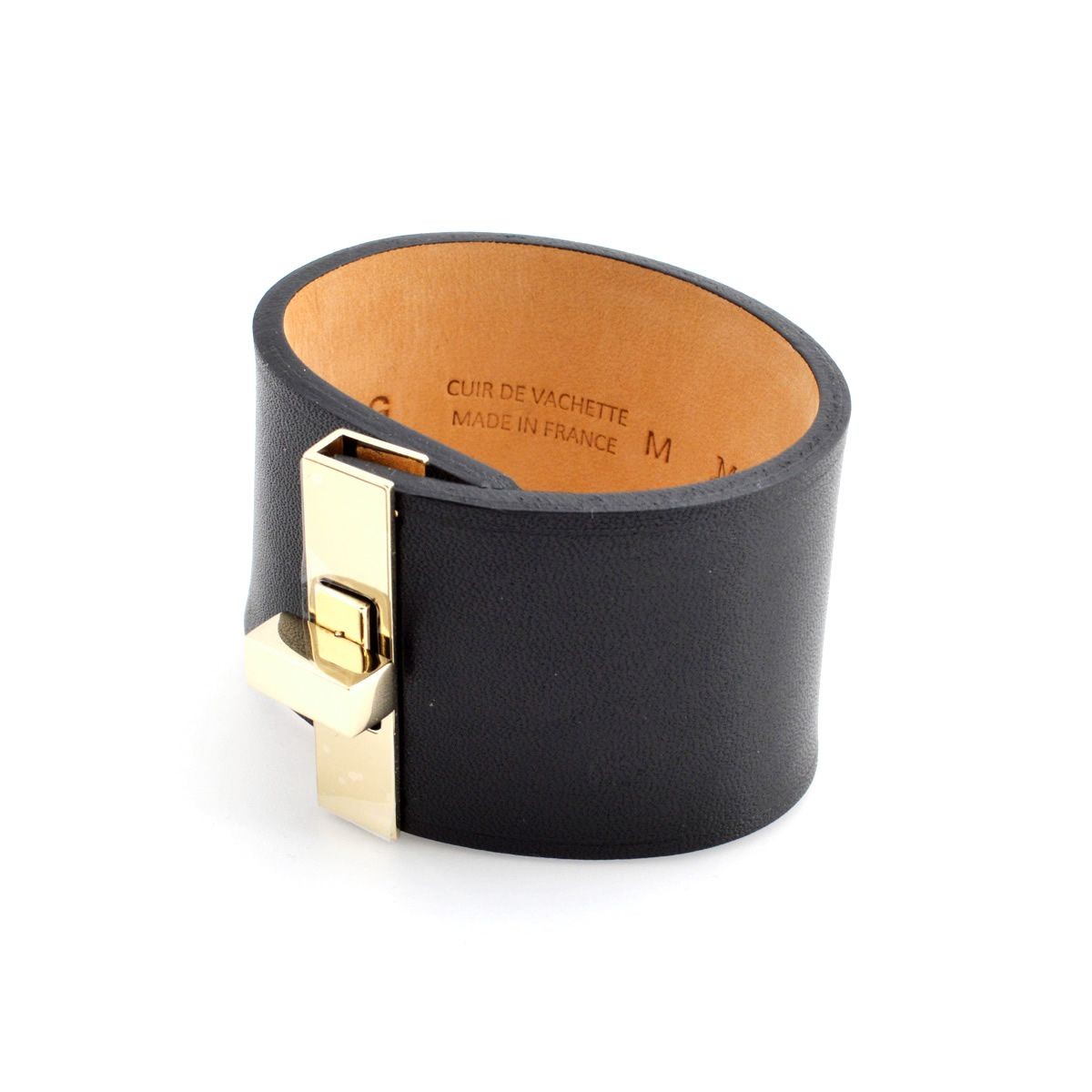 メゾンボワネ Maison Boinet 95092G 79 04 Black M  ヒネリ金具 レザー ブレスレット バングル 40mm