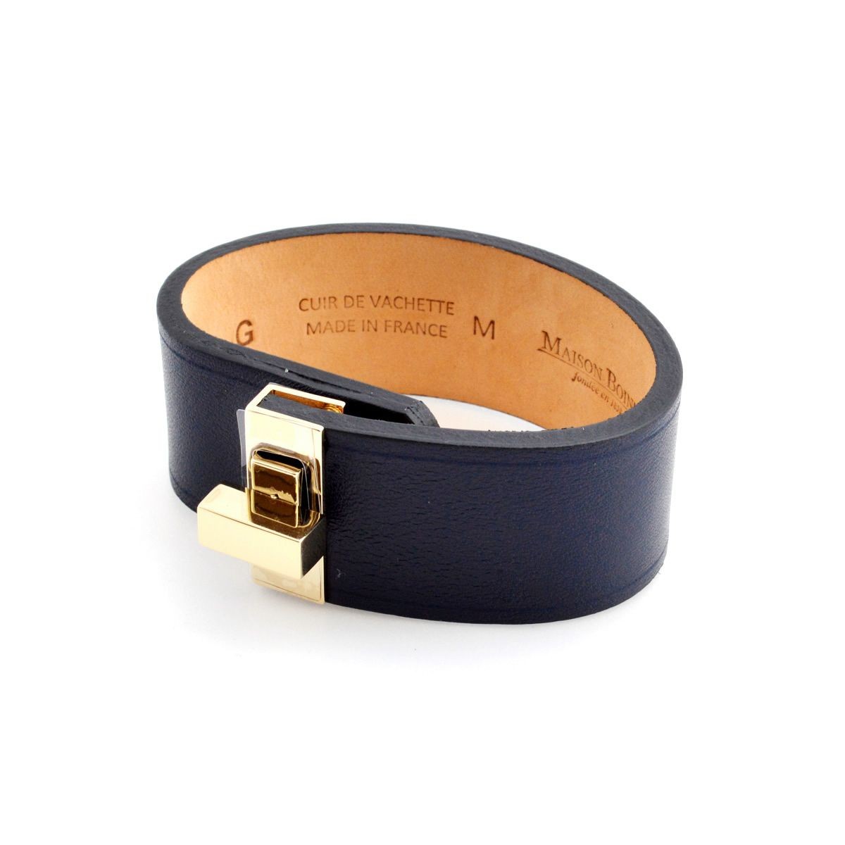 メゾンボワネ Maison Boinet 95093G 79 03 Navy M  ヒネリ金具 レザー ブレスレット バングル 25mm