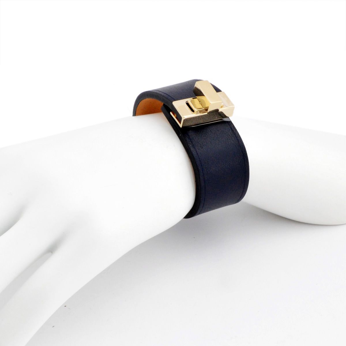 メゾンボワネ Maison Boinet 95093G 79 03 Navy M  ヒネリ金具 レザー ブレスレット バングル 25mm