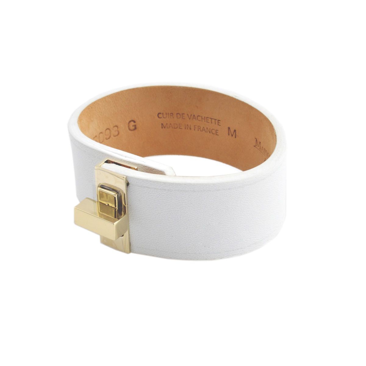 メゾンボワネ Maison Boinet 95093G 79 09 White M  ヒネリ金具 レザー ブレスレット バングル 25mm