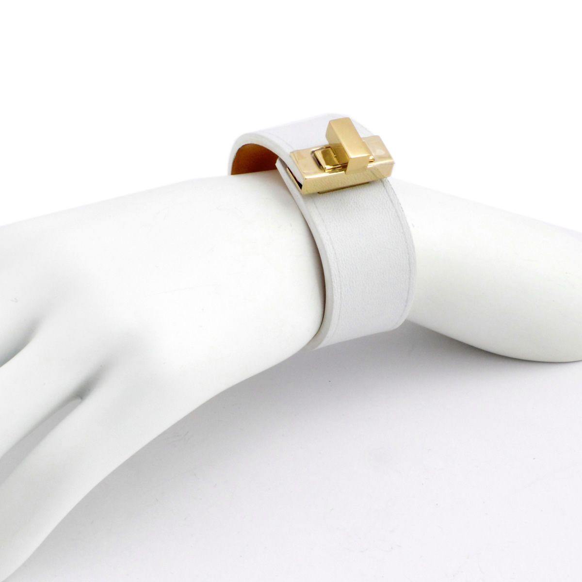 メゾンボワネ Maison Boinet 95093G 79 09 White M  ヒネリ金具 レザー ブレスレット バングル 25mm