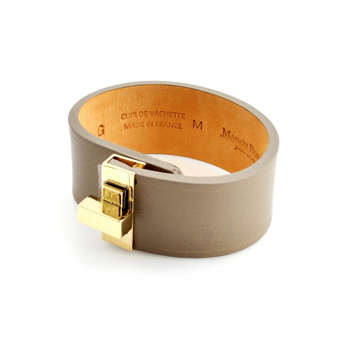 メゾンボワネ Maison Boinet 95093G 79 77 Gabardine M  ヒネリ金具 レザー ブレスレット バングル 25mm