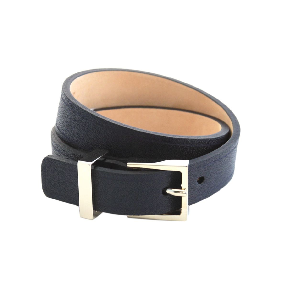 メゾンボワネ Maison Boinet 95011G-79-03-M Navy  ベルトタイプ ダブルラップ 2連 レザー ブレスレット 15mm